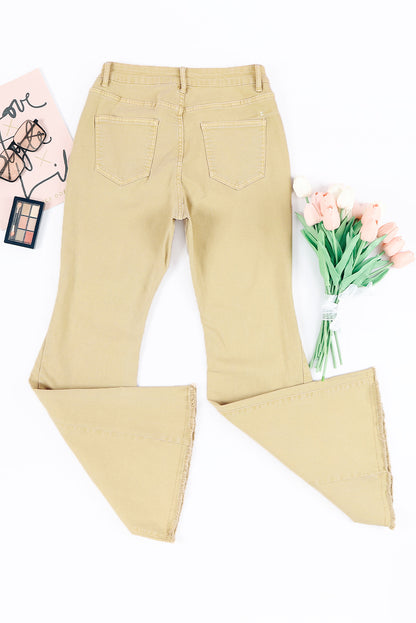 Mid Rise Flared Leg Khaki Denim Jeans