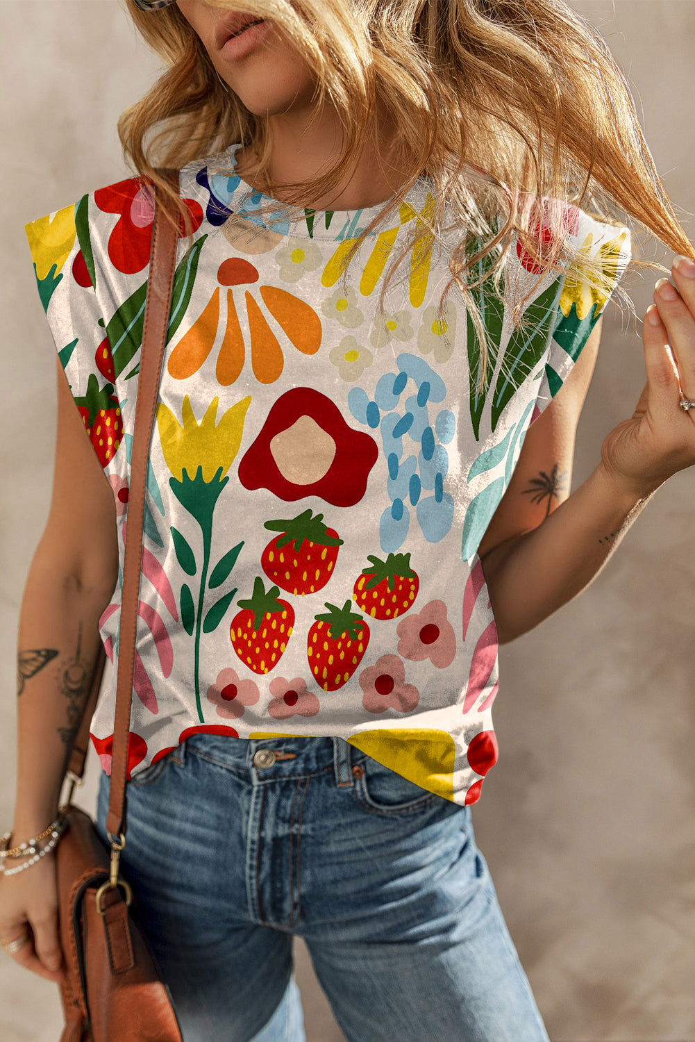 Cap Sleeve Floral Print Summer Top