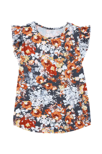 Flutter Sleeve Floral Print Plus Size Top