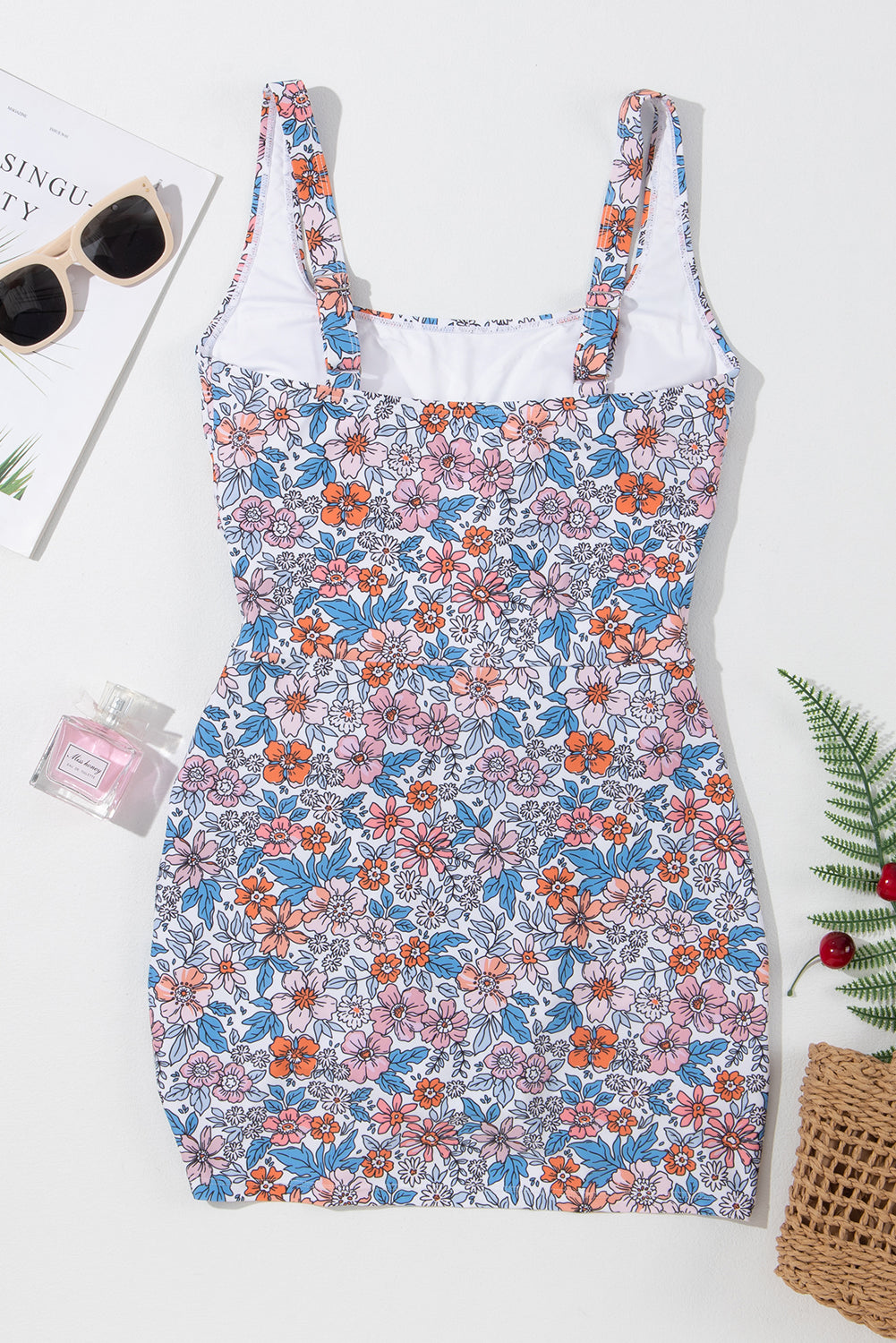 Sleeveless Floral Print Swim Dress Swimsuit