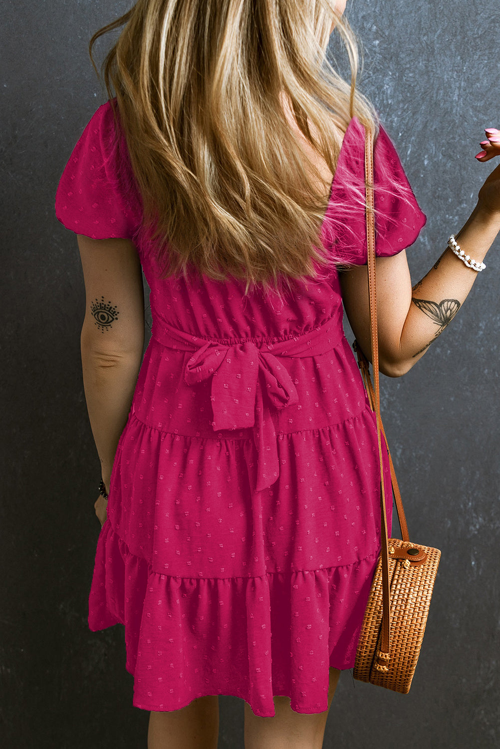 Short Sleeve Swiss Dot Pink Mini Dress