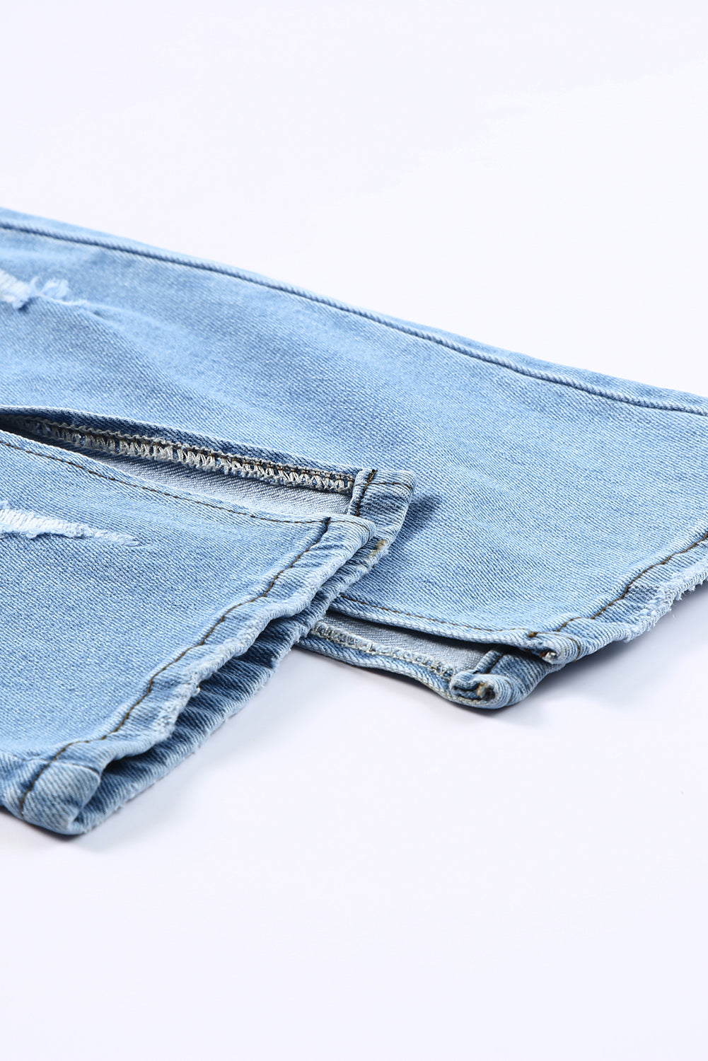 Mid Rise Straight Leg Distressed Blue Jeans