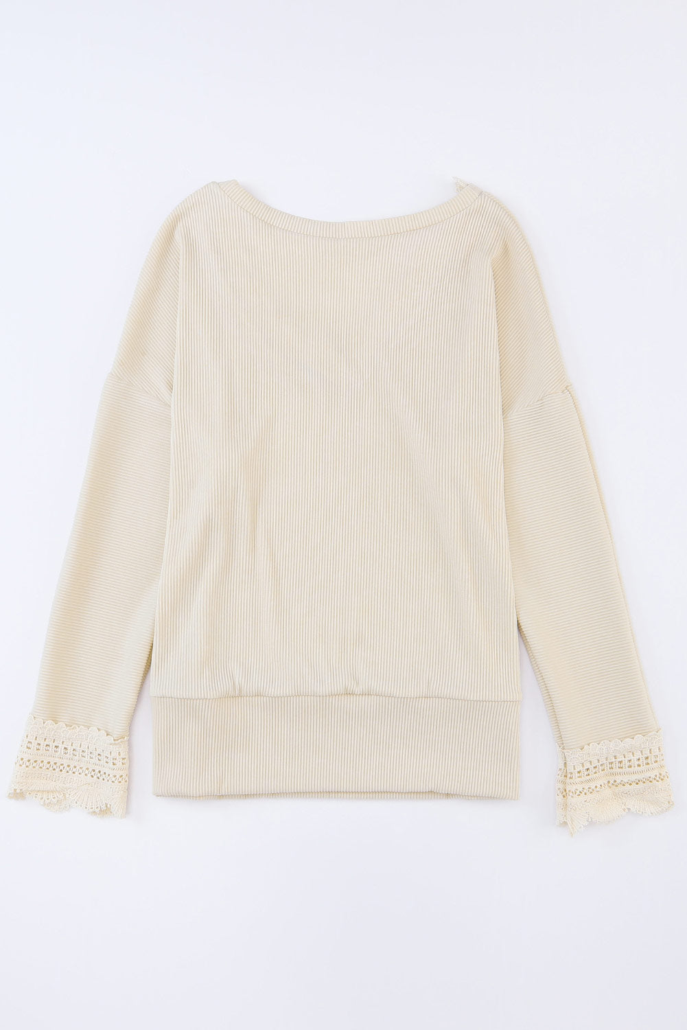 Long Sleeve V-neck Lacey Ribbed Sweater