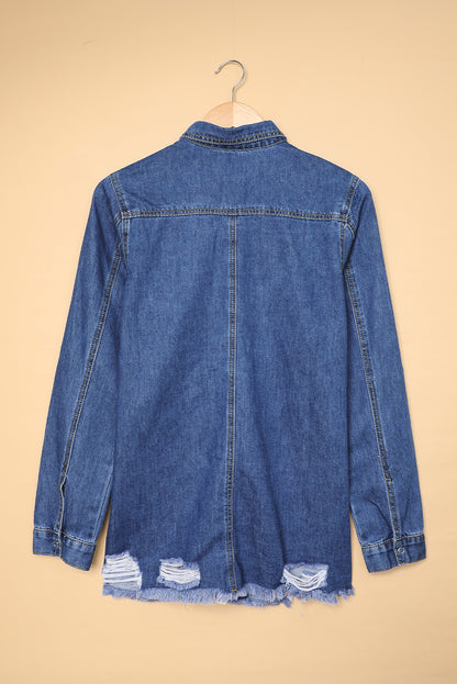 Long Sleeve Button-down Denim Blue Jean Shirt