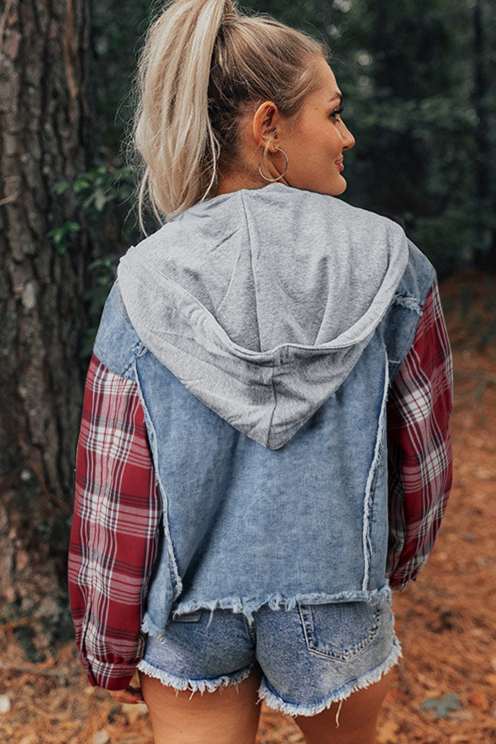 Long Sleeve Denim and Flannel  Button-down Jacket