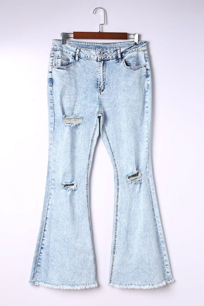 Mid-Rise Acid Wash Flare Jeans