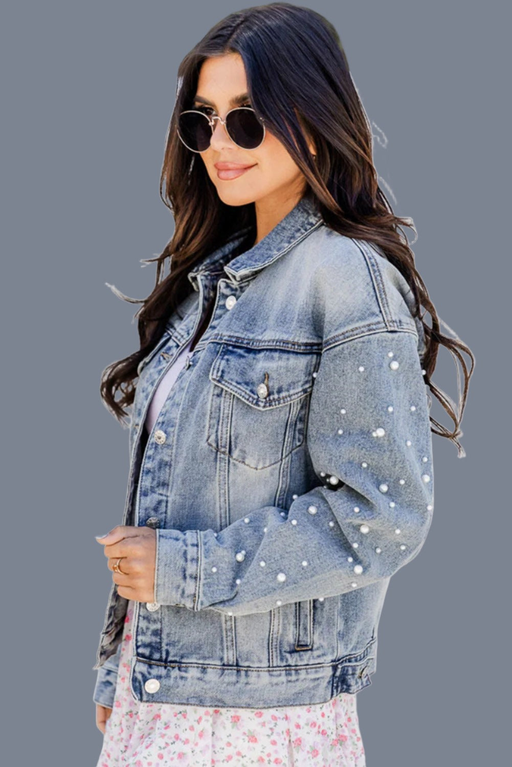 Long Sleeve Button-down Denim Blue Jean Jacket