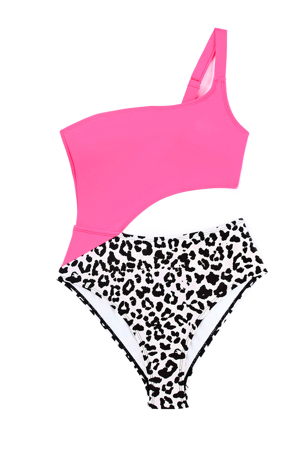 One Piece Pink and Leopard Print One Shoulder Swimsuit