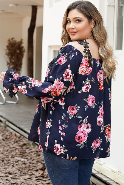 Long Sleeve Floral Print Plus Size Top