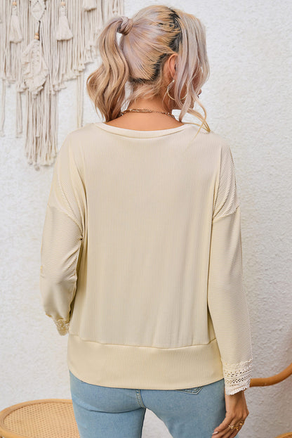 Long Sleeve V-neck Lacey Ribbed Sweater