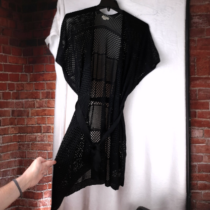 Ann Taylor Loft Black Crochet Swimsuit Cover-up Kimono Open Cardigan