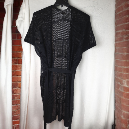 Ann Taylor Loft Black Crochet Swimsuit Cover-up Kimono Open Cardigan