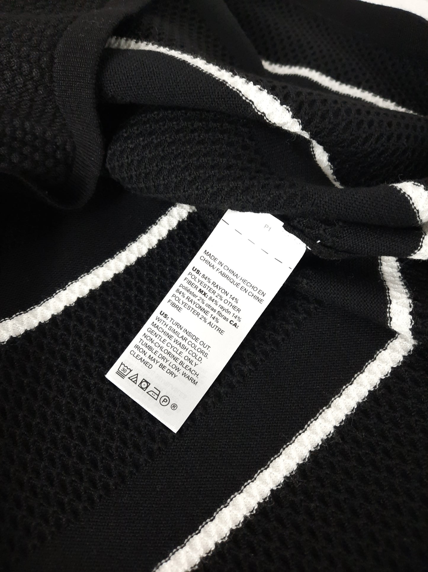 Chico's Black and White Striped Thermal Waffle Knit Sweater