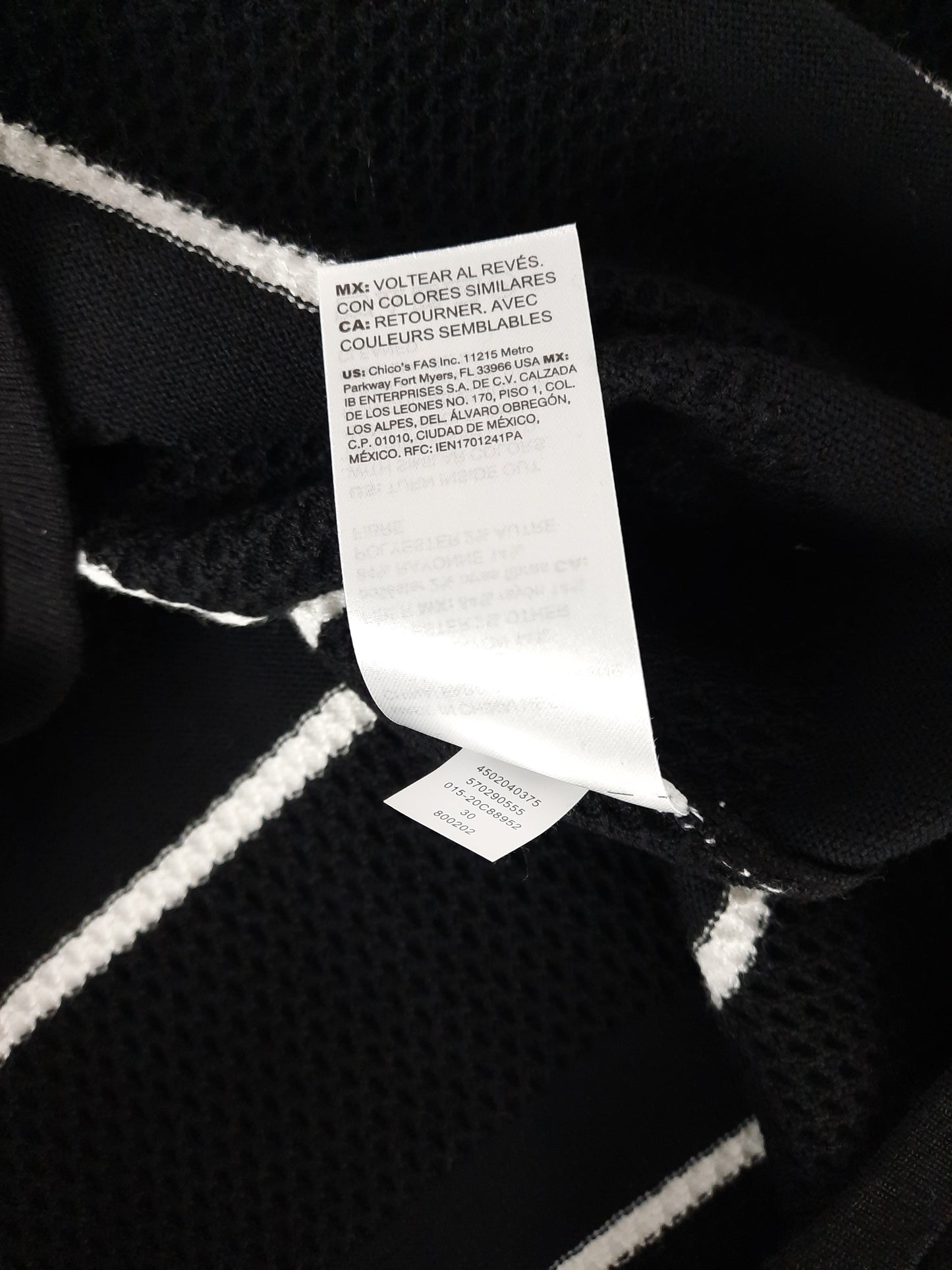 Chico's Black and White Striped Thermal Waffle Knit Sweater