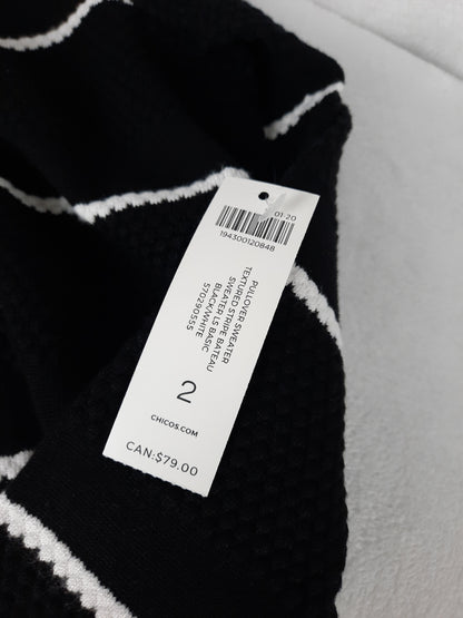 Chico's Black and White Striped Thermal Waffle Knit Sweater