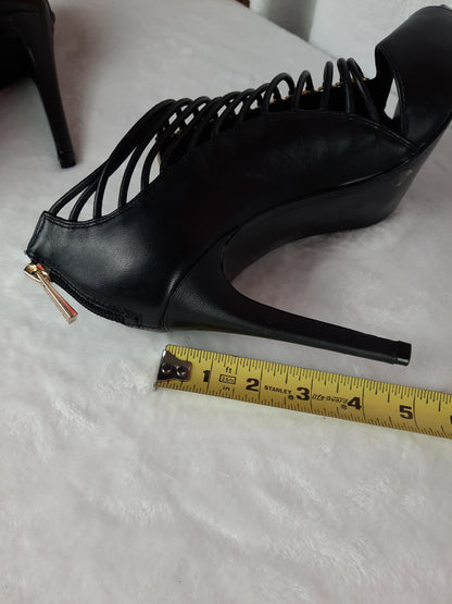 Vince Camuto Women's Black Leather Strappy Caged Heels Shoes Size 9 1/2