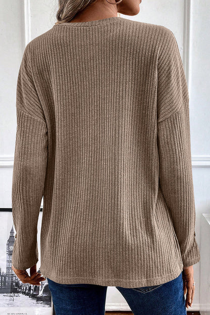 Long Sleeve Quarter Button Ribbed Sweater