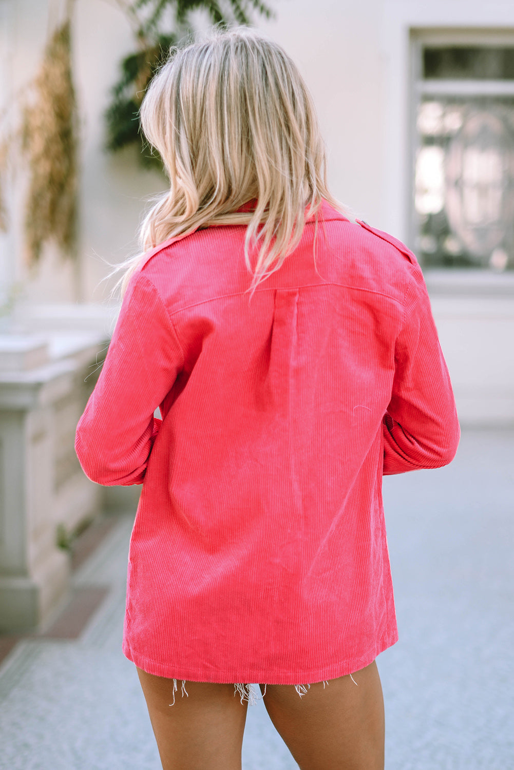 Long Sleeve Button-down Pink Denim Jean Jacket