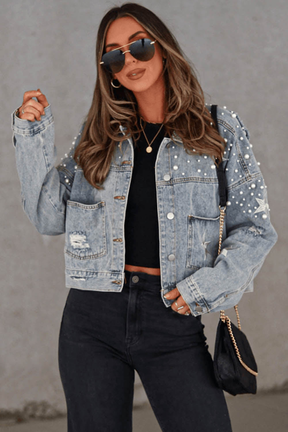 Long Sleeve Button-down Denim Blue Jean Jacket