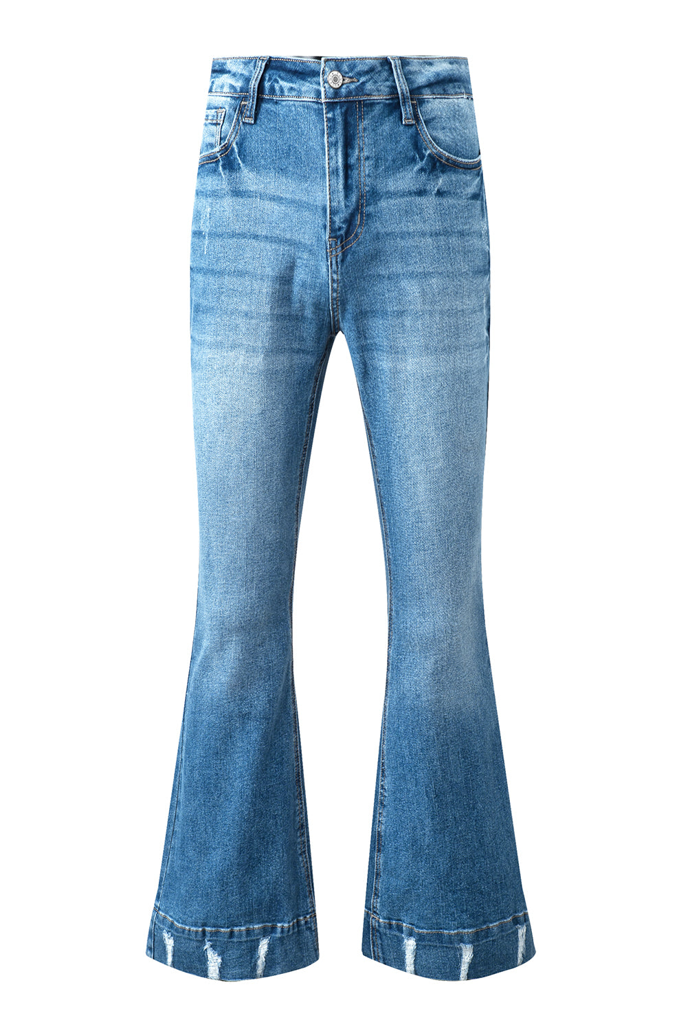 Mid-Rise Flare Leg Denim Blue Jeans