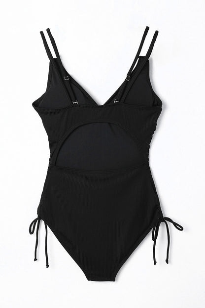 One-Piece Deep V-neck Black Swimsuit