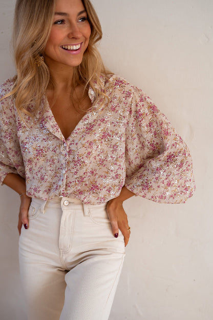 Long Sleeve Floral Print Button-down Top