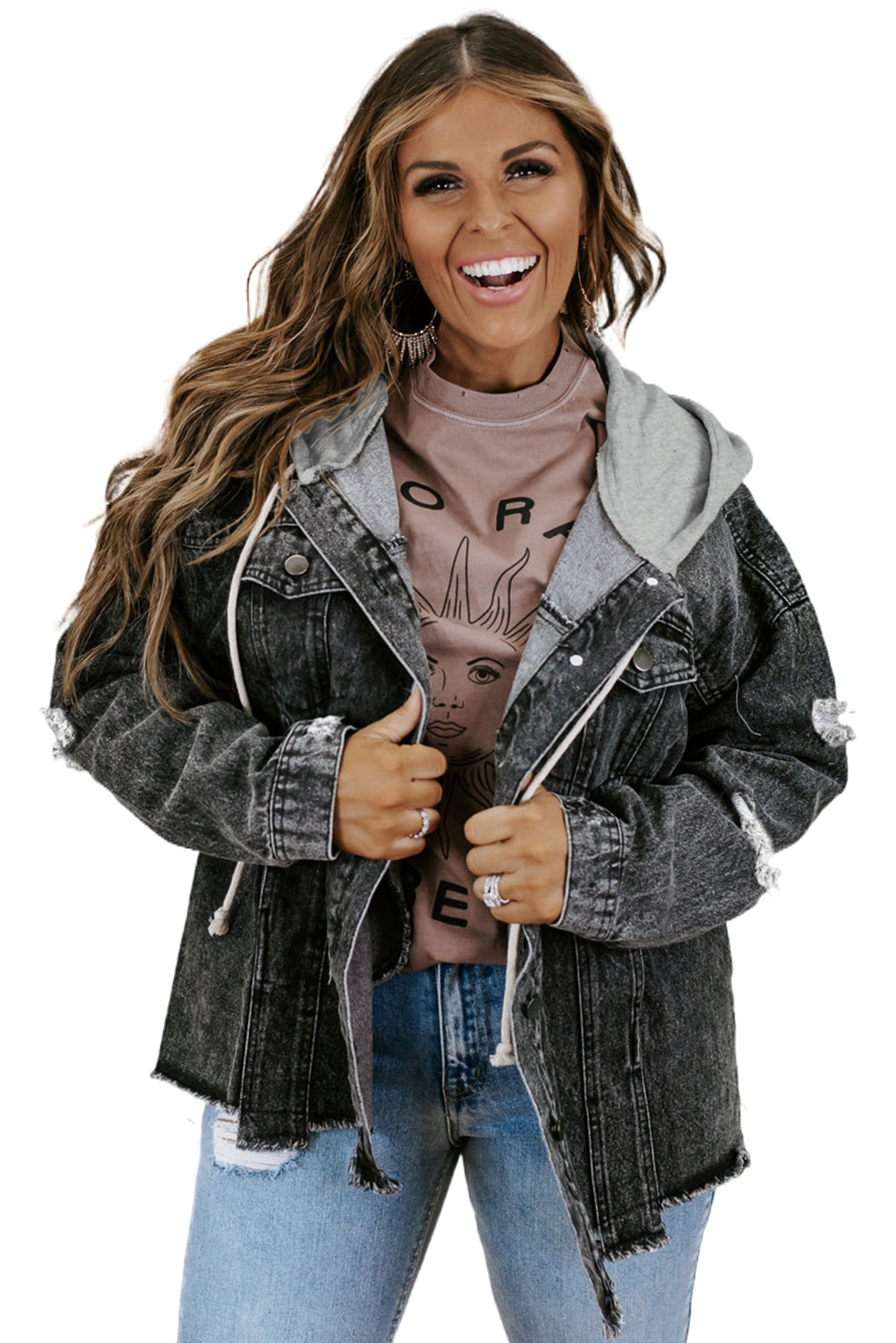 Long Sleeve Button-Down Black Denim Jean Jacket