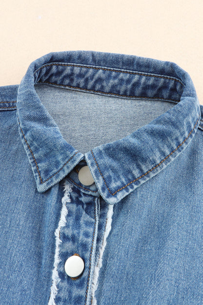 Long Sleeve Button-down Colorblock Denim Jean Jacket/Shirt