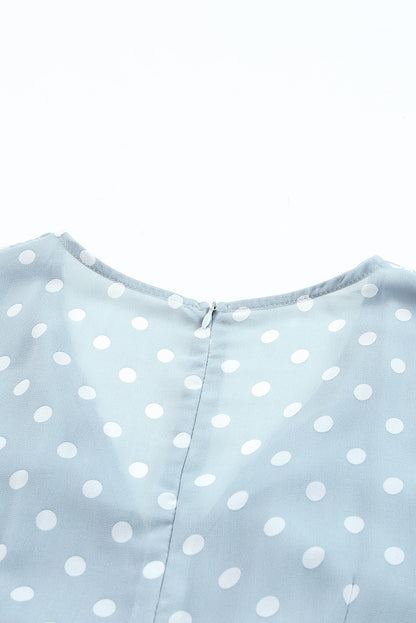 Long Sleeve Blue and White Polka-dot Wrap Dress