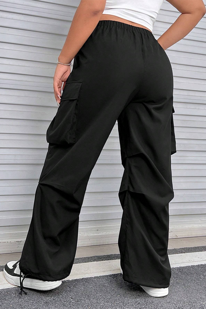 Black Plus Size Multi-pocket Elastic Waist Cargo Pants