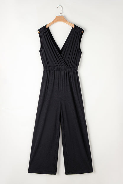 Sleeveless V-neck Wide Leg Pleated  Jumpsuit