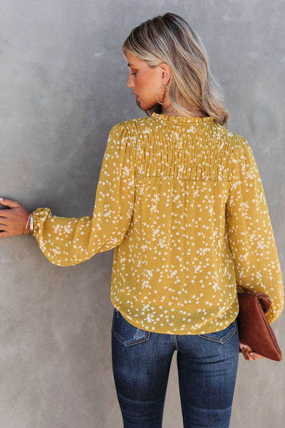 Long Sleeve V-neck Floral Print Top