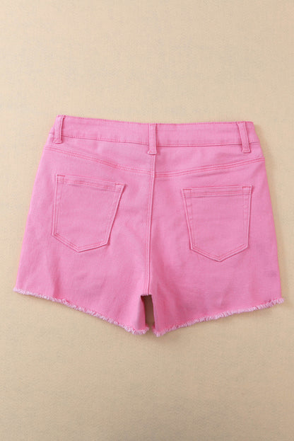 Mid-Rise Raw Hem Pink Denim Jean Shorts