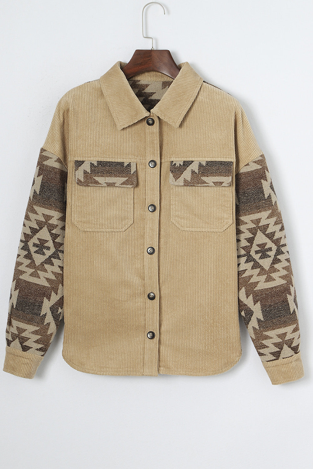 Long Sleeve Button-down Aztec Print Corduroy Jacket