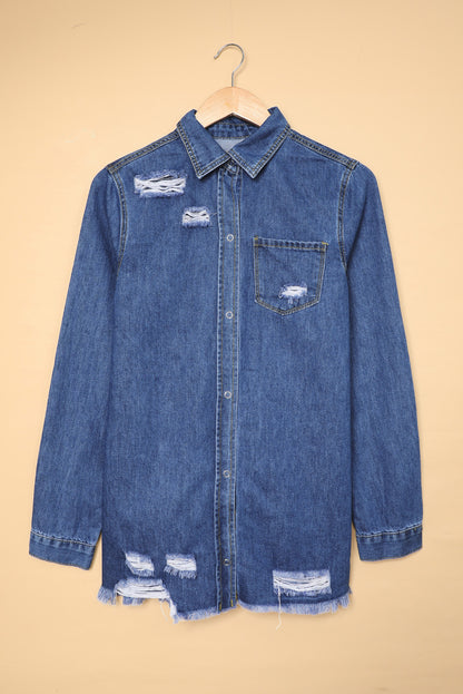 Long Sleeve Button-down Denim Blue Jean Shirt