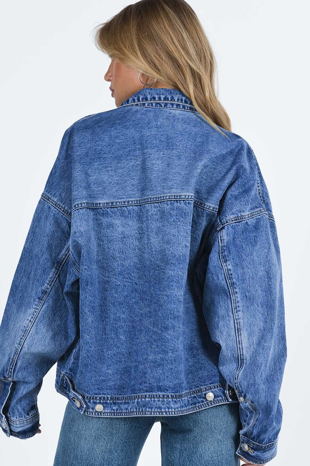 Long Sleeve Button-down Oversized Denim Blue Jean Jacket