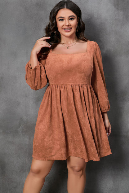 Long Sleeve Brown Faux Suede Above Knee Mini Dress