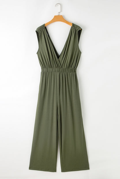 Sleeveless V-neck Wide Leg Pleated Jumpsuit