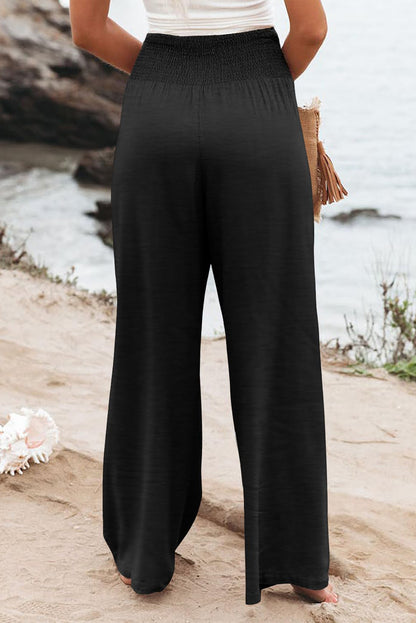 High Rise Wide Leg Black Casual Pants