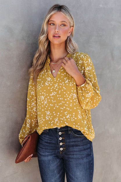 Long Sleeve V-neck Floral Print Top