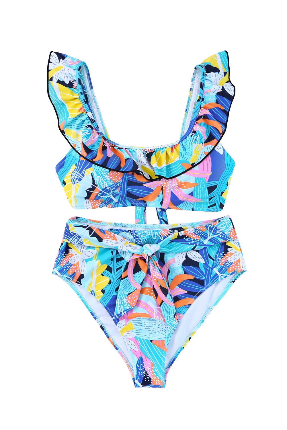 Two-piece Flutter Sleeve Floral Print Swimsuit