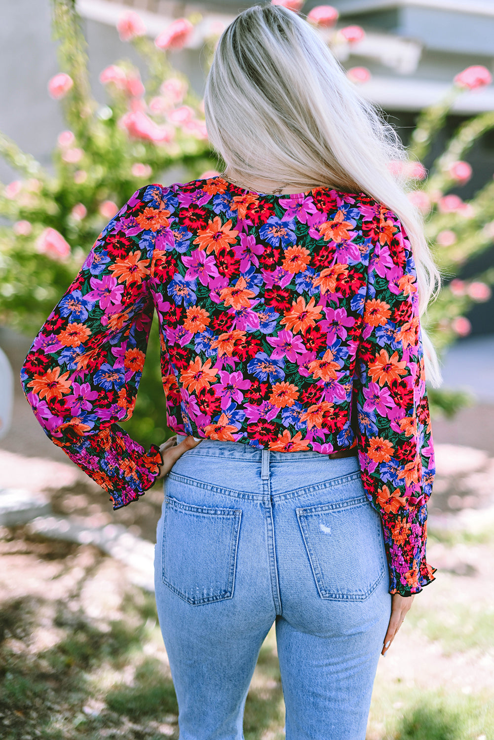 Long Sleeve Floral Print V-neck Bodysuit