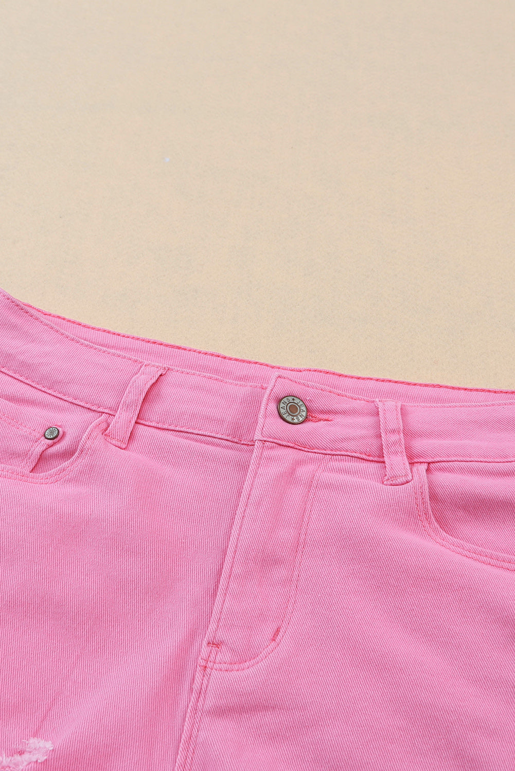 Mid-Rise Raw Hem Pink Denim Jean Shorts