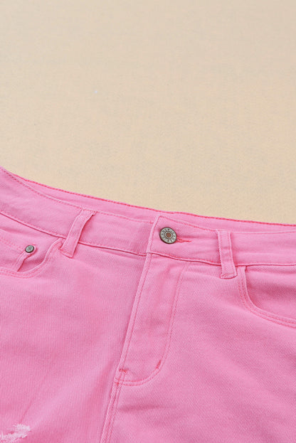 Mid-Rise Raw Hem Pink Denim Jean Shorts