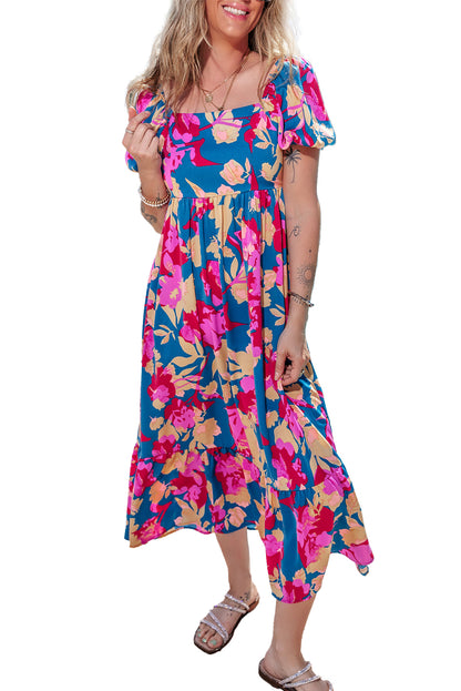 Short Sleeve Floral Print MIDI Dress