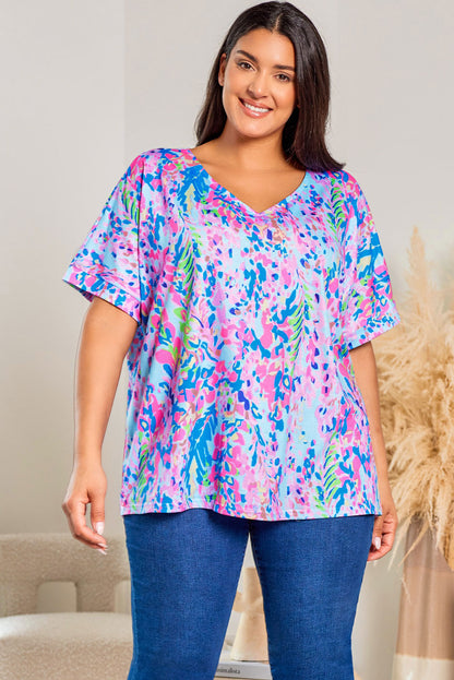 Short Sleeve V-Neck Floral Print Top