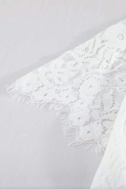 Short Sleeve Eyelash Lace White Maxi dress