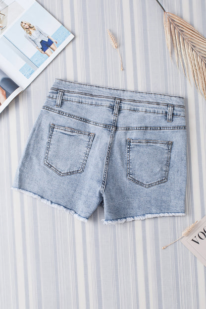 High Rise Rhinestone Embellished Denim Blue Jean Shorts