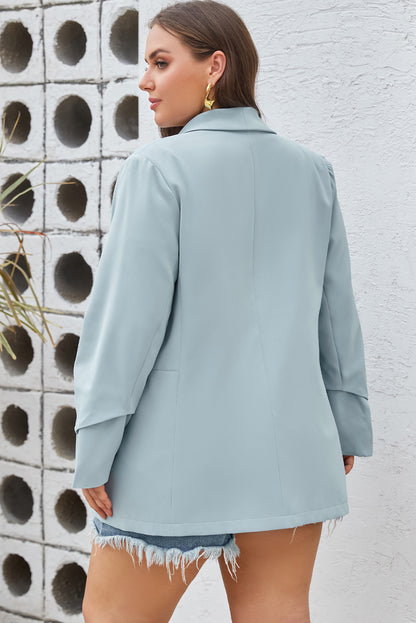 Blue Plus Size Soft Lightweight Pocketed  Blazer