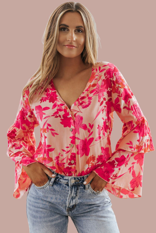 Long Sleeve Floral Print V-neck Bodysuit